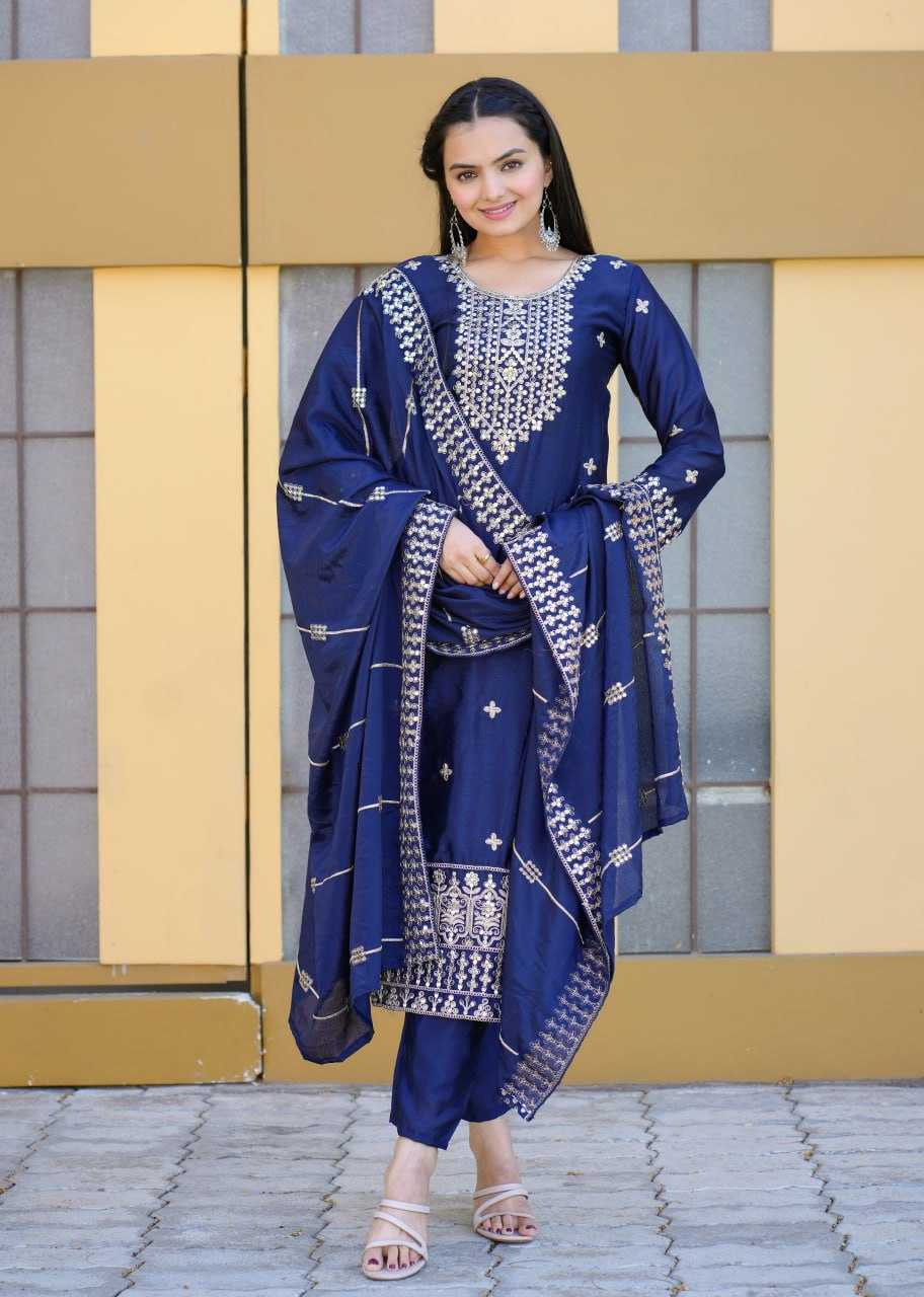 Ynf Chinon RIN232 34 Suits & Dresses Wholesale Embroidery Suits Ladies Silk Suit Party wear suits Manufacturer