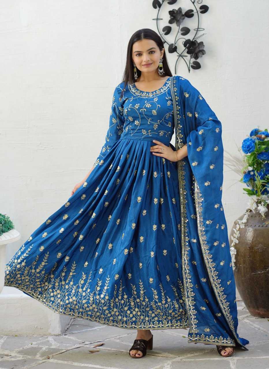 Ynf Chinon RIN232 39 Gowns Wedding Collections Festive Collections Wholesale Embroidered Gown Designer Gowns Gown With Dupatta Manufacturer