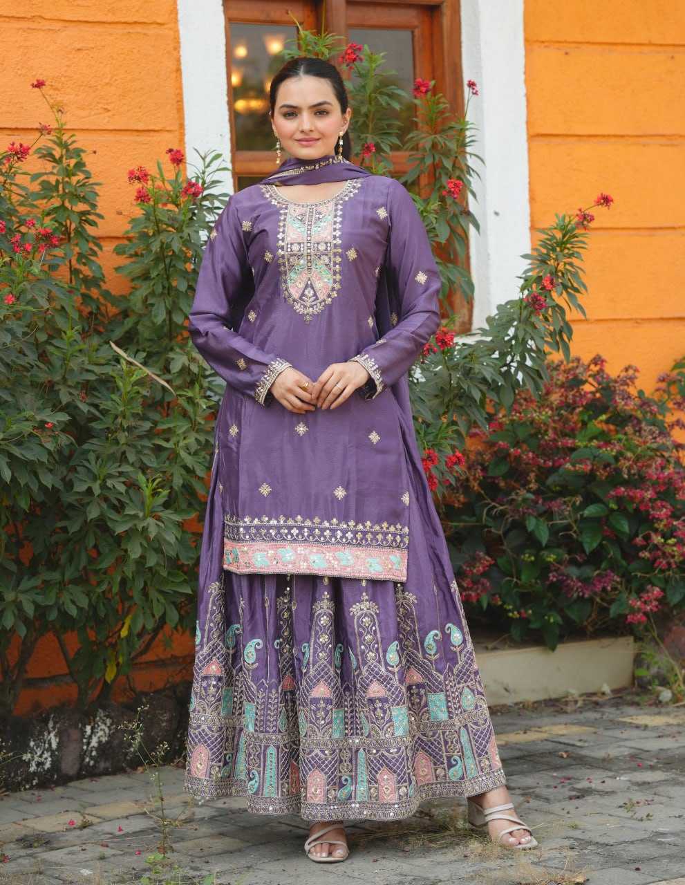 Ynf Chinon RIN232 53 Suits & Dresses Wedding Collections Festive Collections Wholesale Sharara Salwar Suits Designer Suits Embroidered Suits Manufacturer