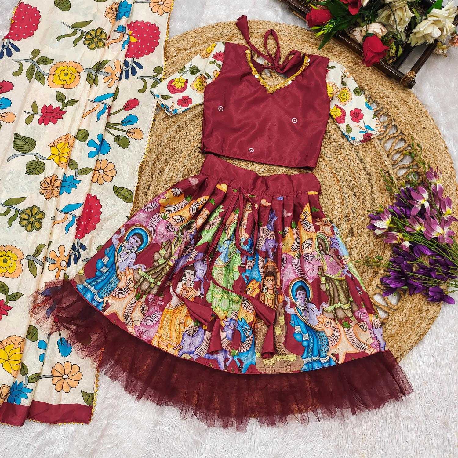 Ynf Chinon RIN235 LAL PARI Kids Wear Wholesale Kids Lehenga Kids Lehenga Choli Baby Girl Lehenga Manufacturer