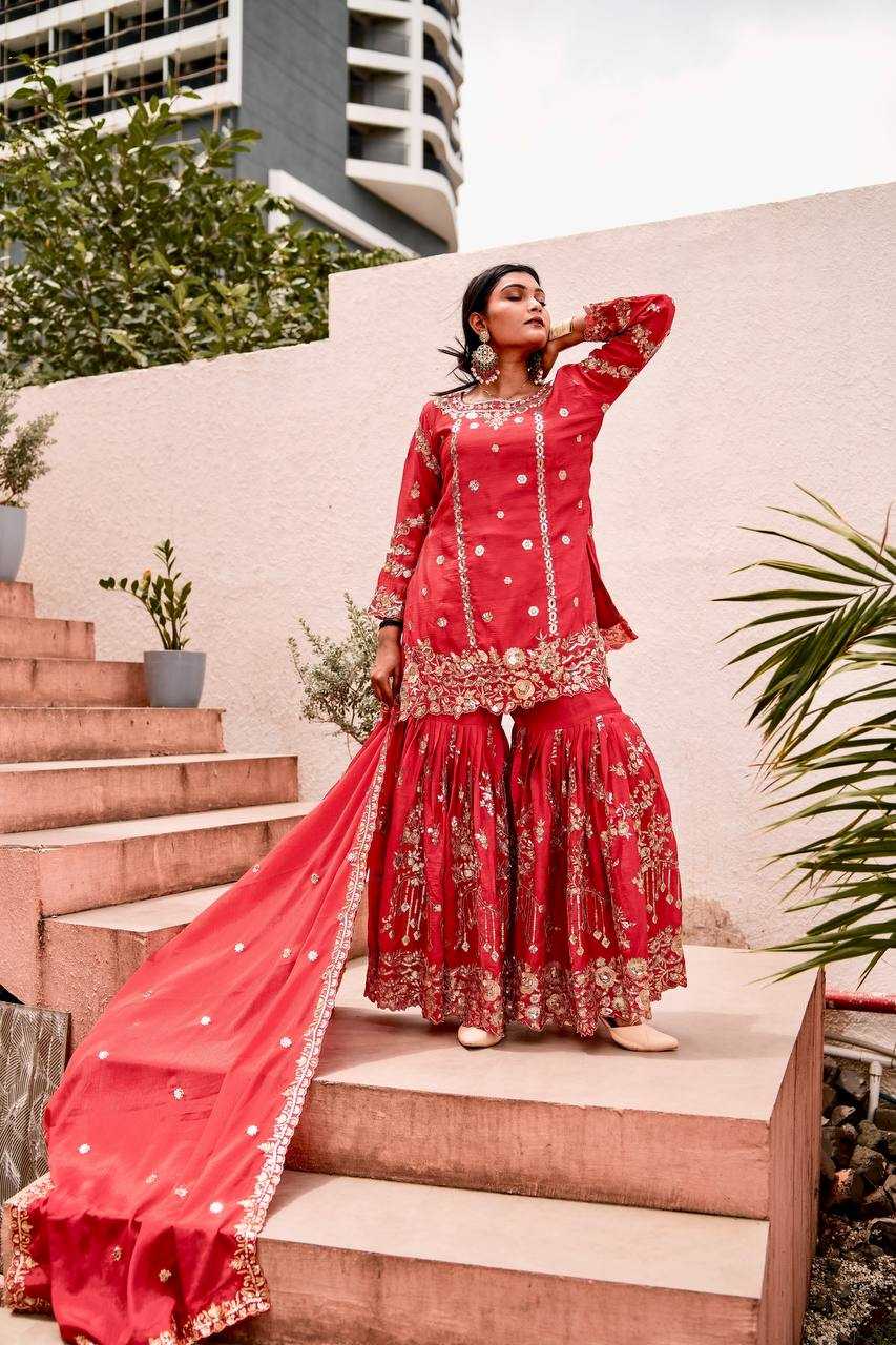 Ynf Chinon Silk KESH159 1710 Suits & Dresses Wedding Collections Festive Collections Wholesale Sharara Salwar Suits Embroidery Suits Ladies Silk Suit Manufacturer