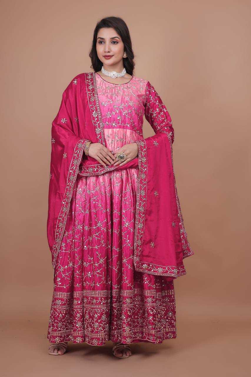 Ynf Chinon Silk KESH159 1716 Gowns Wholesale Party Wear Gowns Sequin Gowns Manufacturer