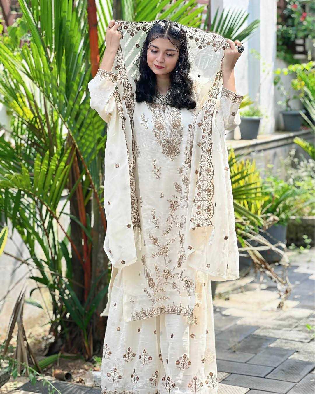Ynf Chinon Silk KESH492 1376 Suits & Dresses Wholesale Sharara Salwar Suits Embroidery Suits White Salwar Suit Manufacturer