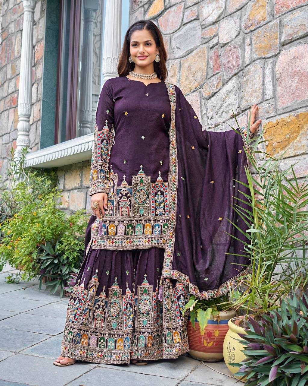 Ynf Chinon Silk KESH499 5185 Suits & Dresses Wedding Collections Festive Collections Wholesale Palazzo Suit Embroidered Suits Wedding Outfits Manufacturer