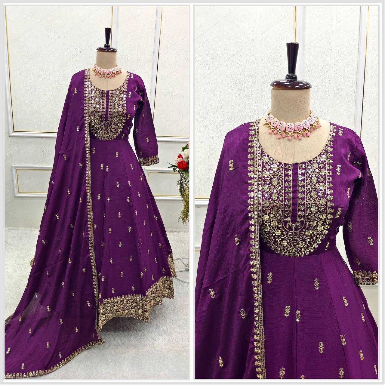 Ynf Chinon Silk KESH506 8054 Gowns Wholesale Embroidery Gowns Party Gowns Silk Gowns Manufacturer