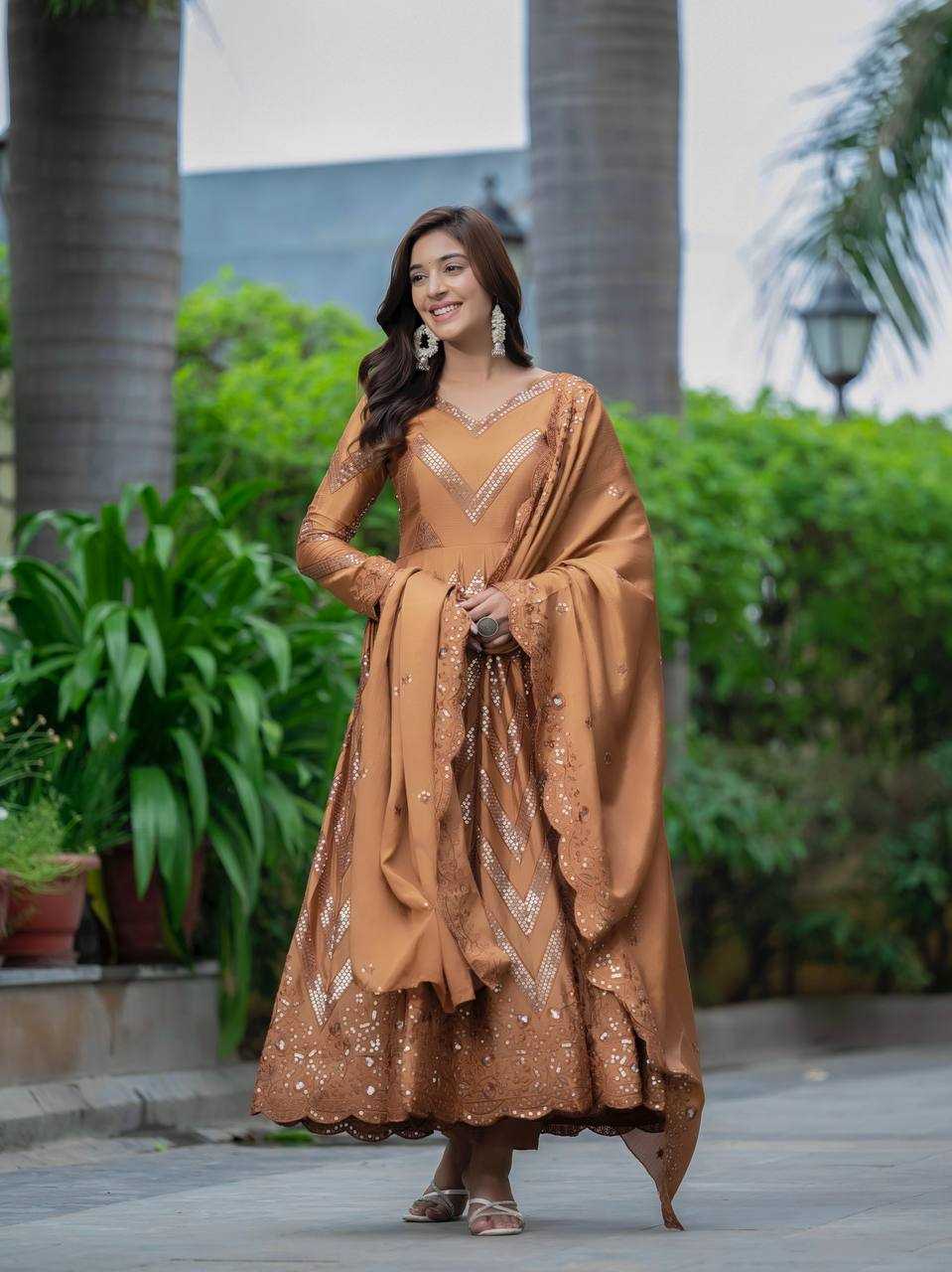 Ynf Chinon Silk KESH528 450 Gowns Wedding Collections Festive Collections Wholesale Embroidery Gowns Anarkali Gown Silk Gowns Manufacturer