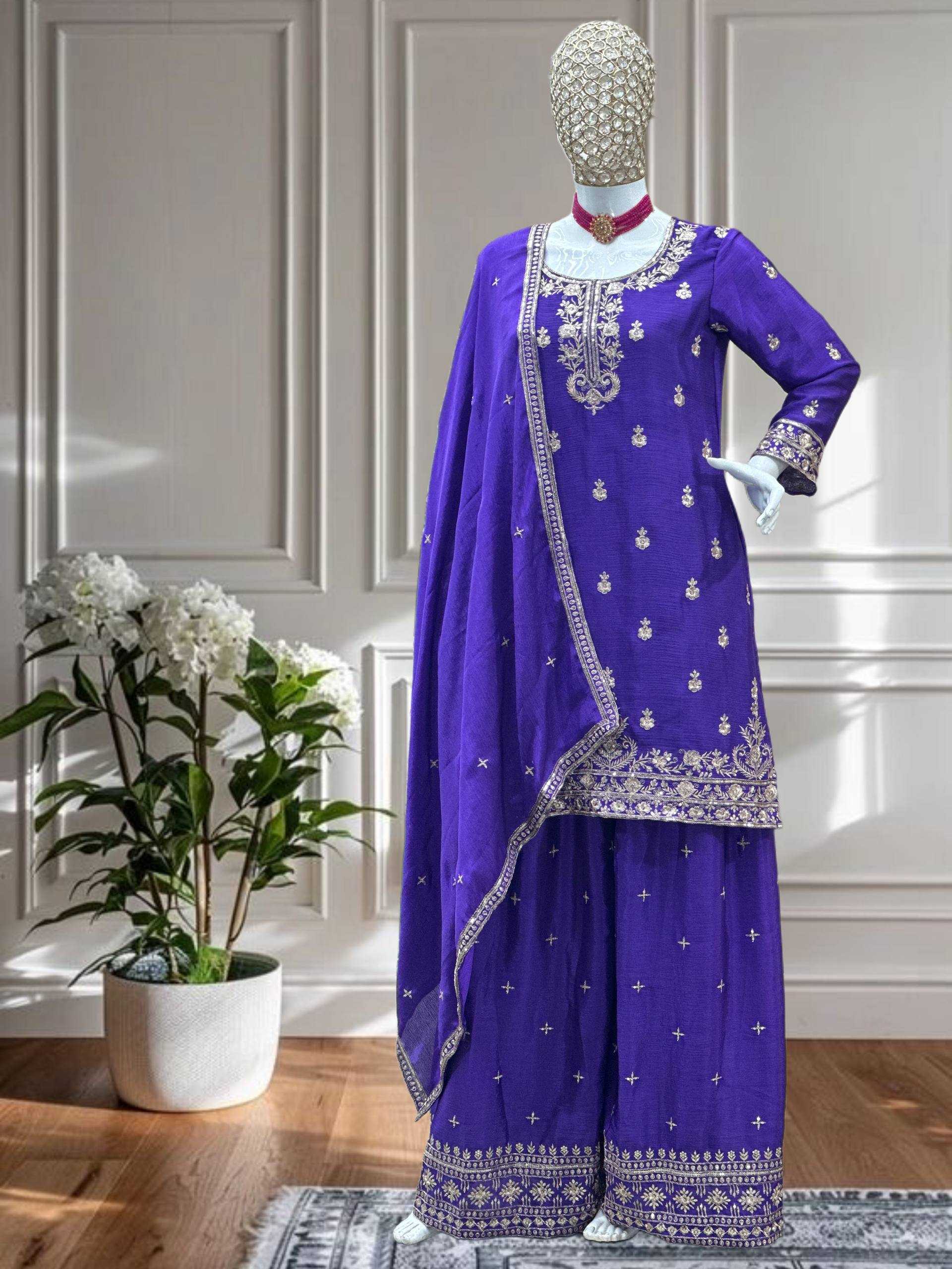 Ynf Chinon Silk KESH533 5128 Suits & Dresses Wedding Collections Festive Collections Wholesale Palazzo Suit Designer Suits Embroidered Suits Manufacturer