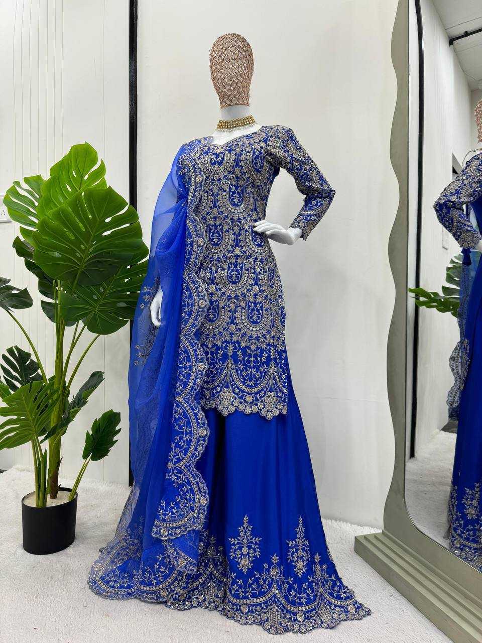 Ynf Chinon Silk RIN162 5741 Suits & Dresses Wholesale Ladies Suits Embroidery Suits Palazzo Suit Bridal Wedding Dresses Manufacturer