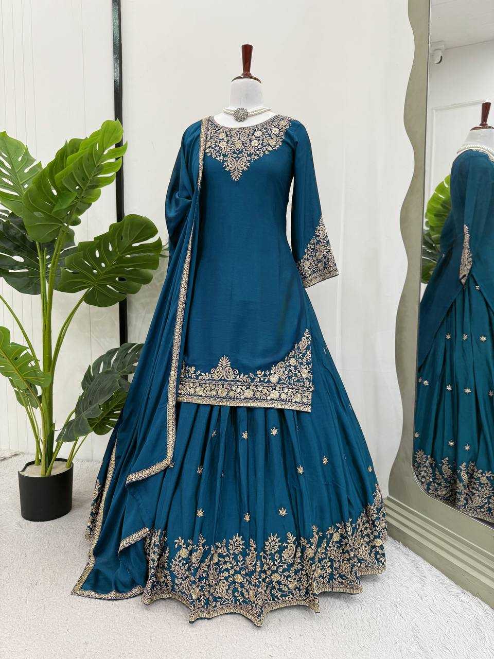 Ynf Chinon Silk RIN162 5890 Suits & Dresses Wedding Collections Festive Collections Wholesale Indo Western Dresses Ladies Silk Suit Wedding Outfits Manufacturer