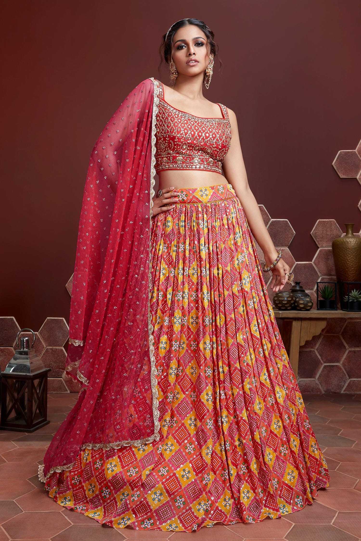 Ynf Chinon Silk RIN197 108 110 Lehengas Festive Collections Wholesale Silk Lehenga Mirror Work Lehenga Navratri Chaniya Choli Manufacturer