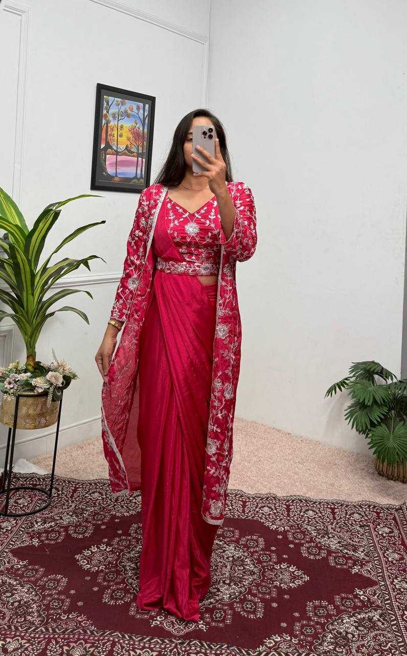 Ynf Chinon Silk RIN215 1094 Sarees Silk Sarees Wholesale Designer Sarees Ready To Wear Sarees Embroidered Sarees Manufacturer
