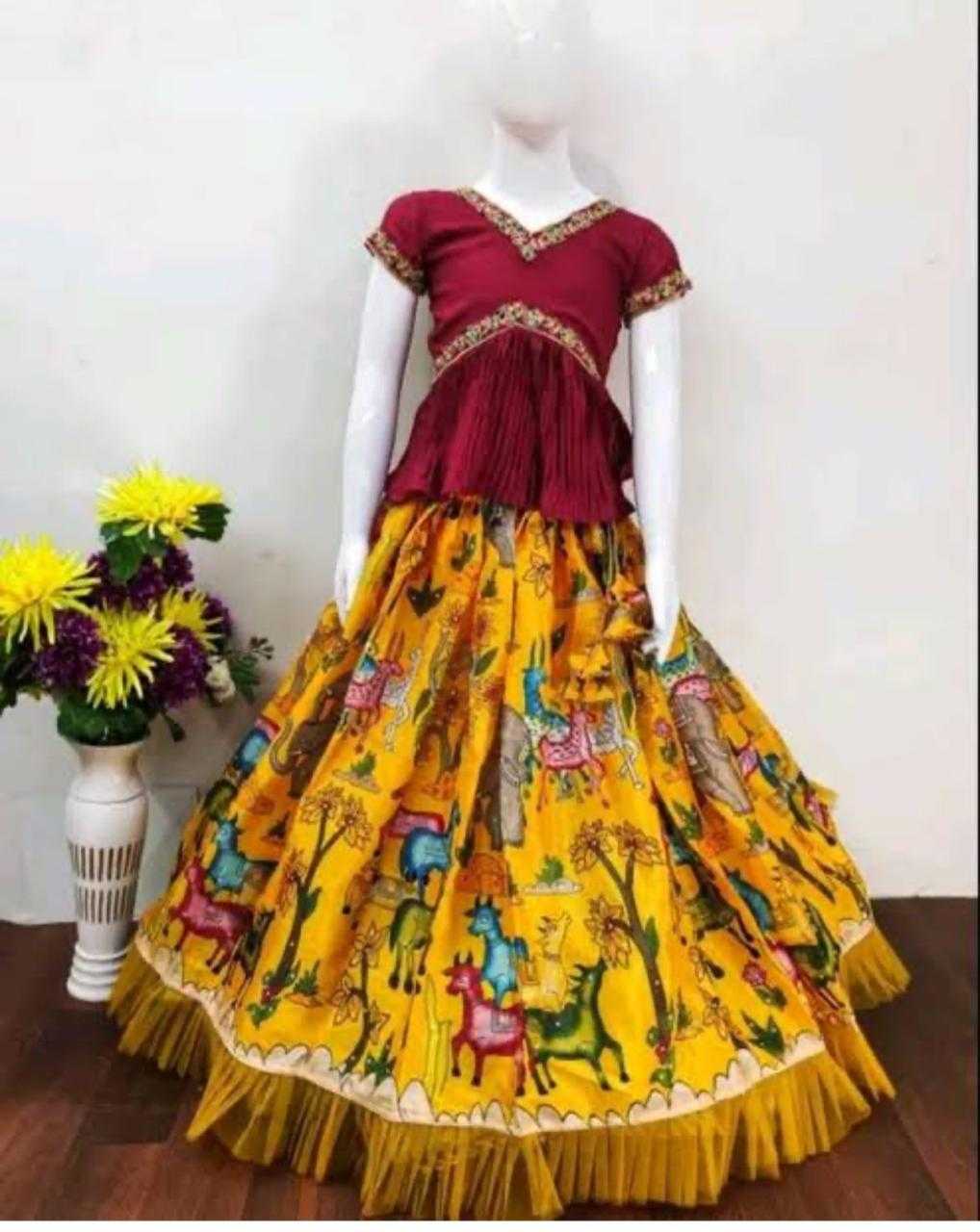 Ynf Chinon Silk RIN235 Kalam Kari Kids Wear Wholesale Kids Lehenga Kids Lehenga Choli Baby Girl Lehenga Manufacturer