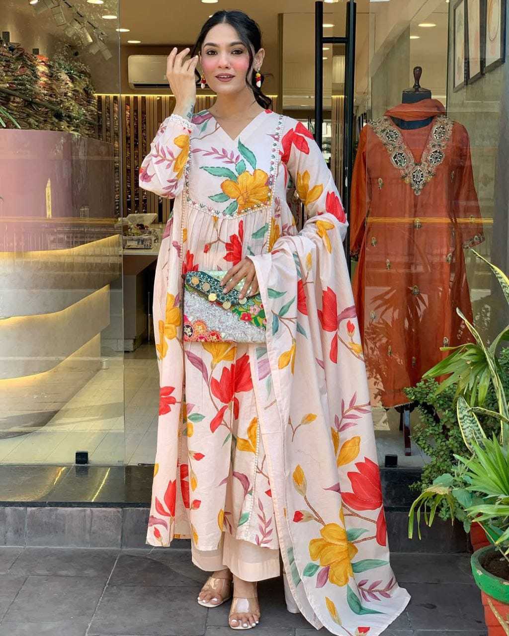 Ynf Cotton RIN222 BS-91 Gowns Festive Collections Wholesale Embroidery Gowns Designer Gowns Onam Collections Manufacturer