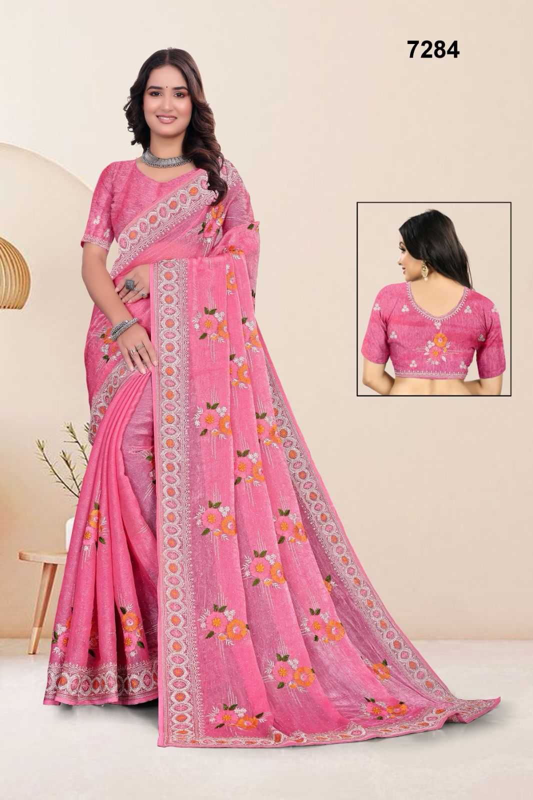 Ynf Crunchi KESH114 7284 Sarees Wholesale Embroidered Sarees Cutwork Saree Zari Border Sarees Manufacturer