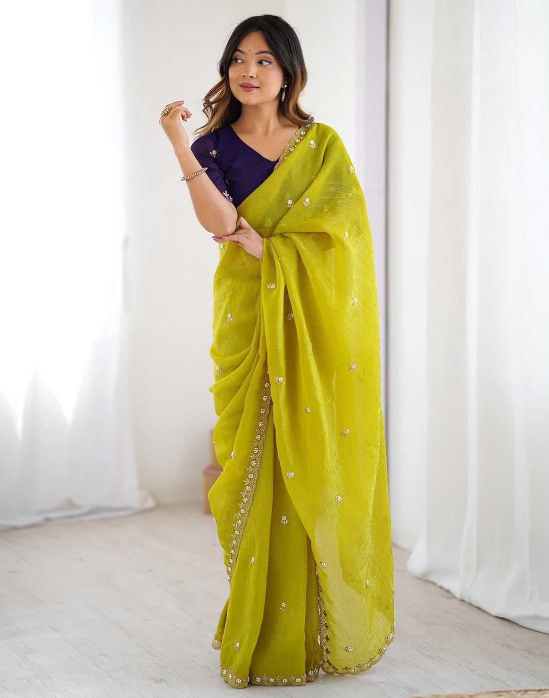 Ynf Crunchi KESH545 Bhumi Sarees Wholesale Party Wear Sarees Fancy Sarees Embroidered Sarees Stone Work Saree Cutwork Saree Manufacturer