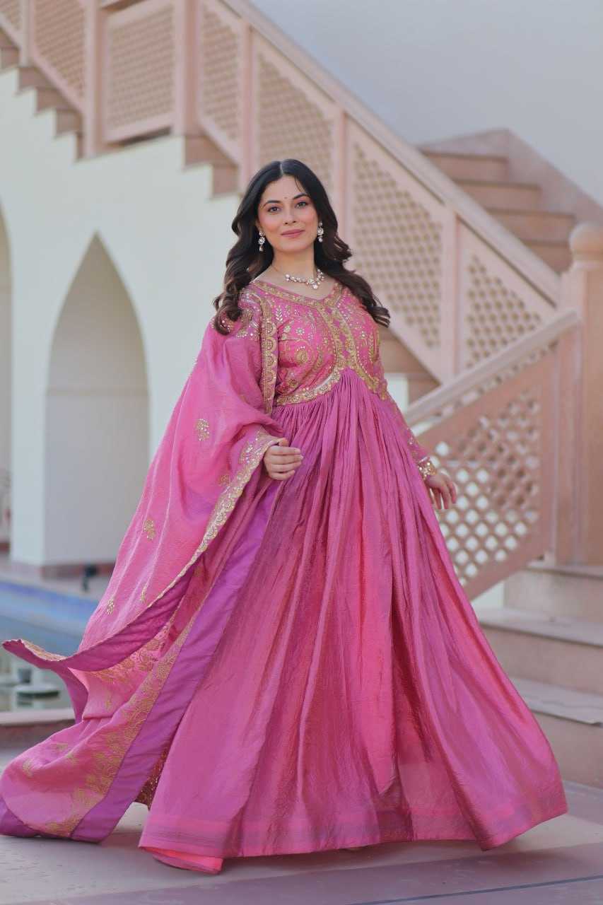 Ynf Crush Silk KESH491 9240 Gowns Wholesale Fancy Gowns Embroidery Gowns Long Gowns Manufacturer