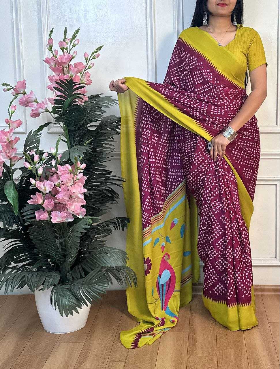 Ynf Dull Moss RIN218 PANCHI BANDHANI Sarees Wholesale Fancy Sarees Printed Sarees Bandhani Bandhej Sarees Manufacturer