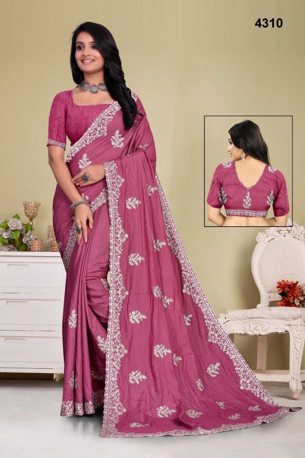 Ynf Fancy KESH114 4310 Sarees Wholesale Embroidered Sarees Stone Work Saree Zari Border Sarees Manufacturer