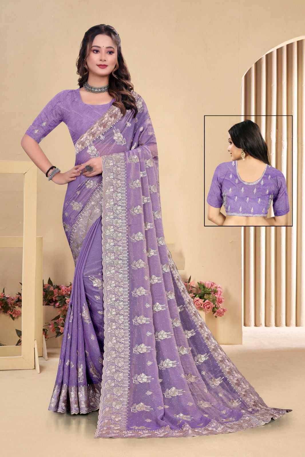 Ynf Fancy KESH114 4320 Sarees Wholesale Embroidered Sarees Stone Work Saree Zari Border Sarees Manufacturer