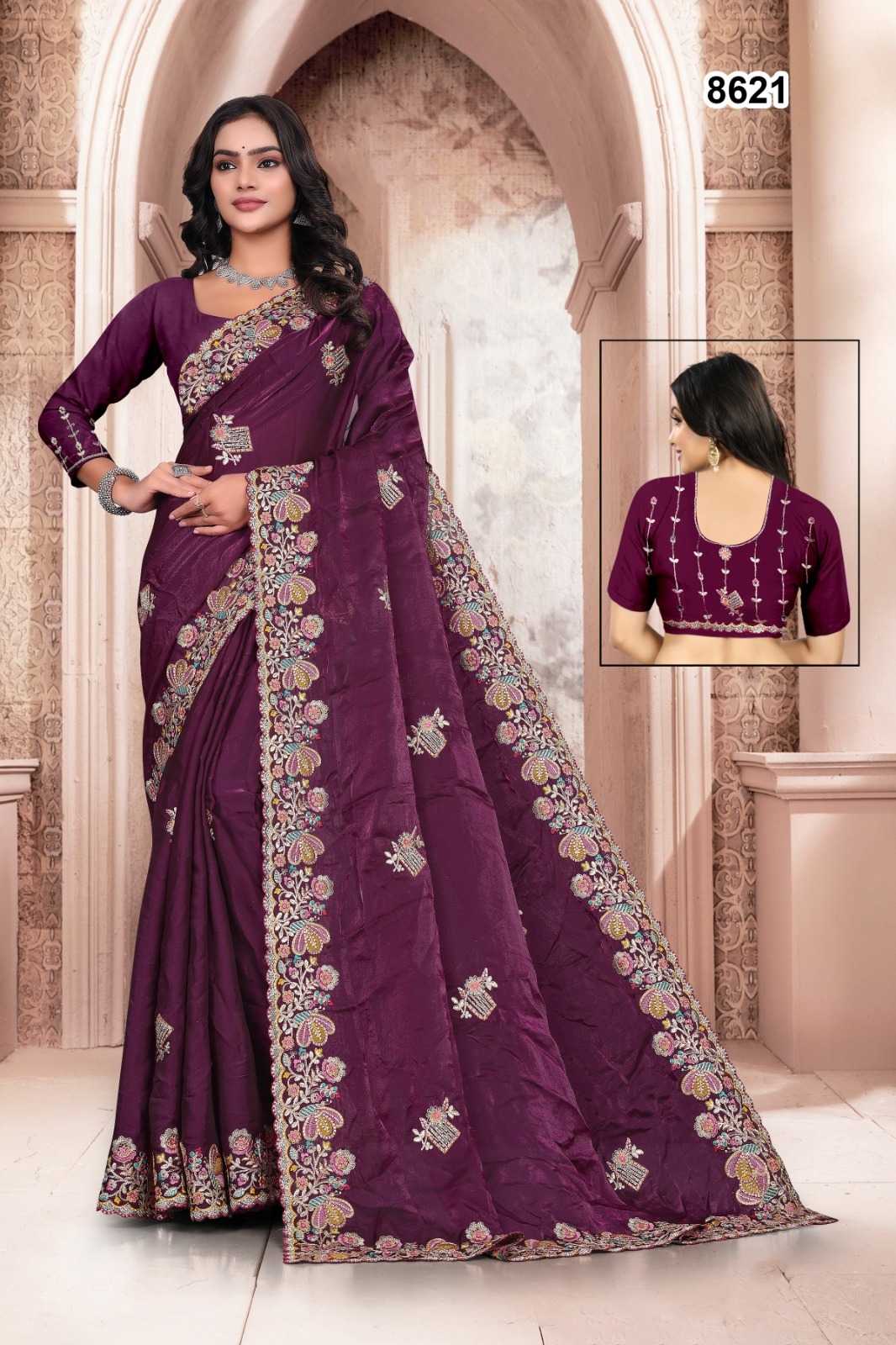 Ynf Fancy KESH114 8621 Sarees Wholesale Embroidered Sarees Stone Work Saree Zari Border Sarees Manufacturer