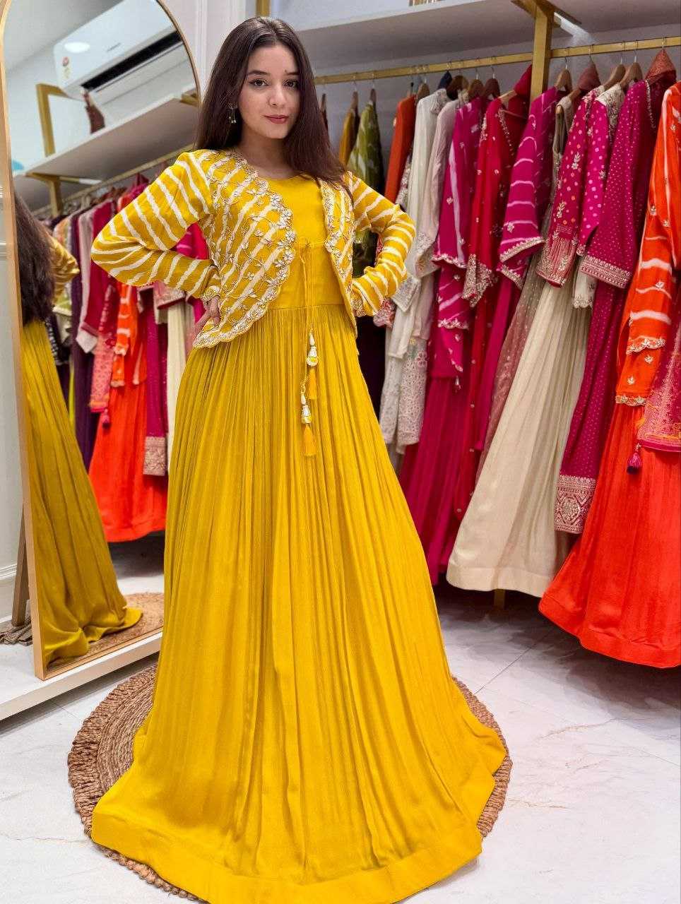 Ynf Faux Blooming KESH158 5057 Gowns Western Wears Festive Collections Wholesale Embroidery Gowns Georgette Gown Indo-Western Gown With Jacket Manufacturer