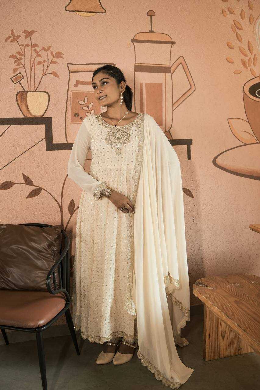 Ynf Faux Georgette KESH159 615 Gowns Wedding Collections Festive Collections Wholesale Georgette Gown Embroidered Gown Sequin Gowns Manufacturer