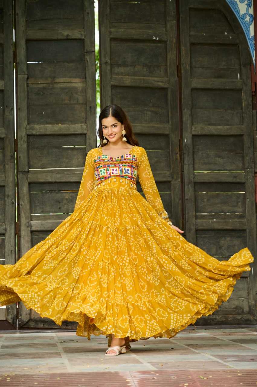 Ynf Faux Georgette KESH489 1195 Gowns Festive Collections Wholesale Printed Gowns Georgette Gown Full Sleeve Gowns Manufacturer