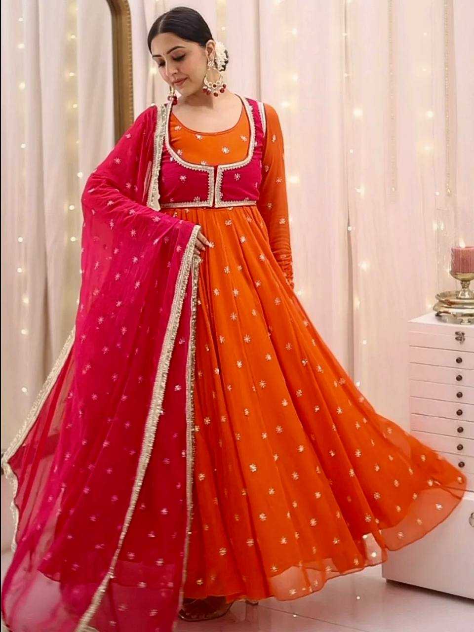Ynf Faux Georgette KESH490 662 Gowns Wholesale Party Wear Gowns Sequin Gowns Manufacturer