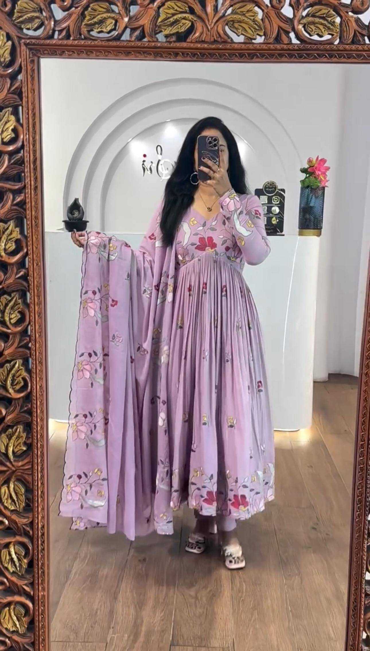Ynf Faux Georgette KESH496 528 Gowns Wholesale Embroidery Gowns Georgette Gown Manufacturer