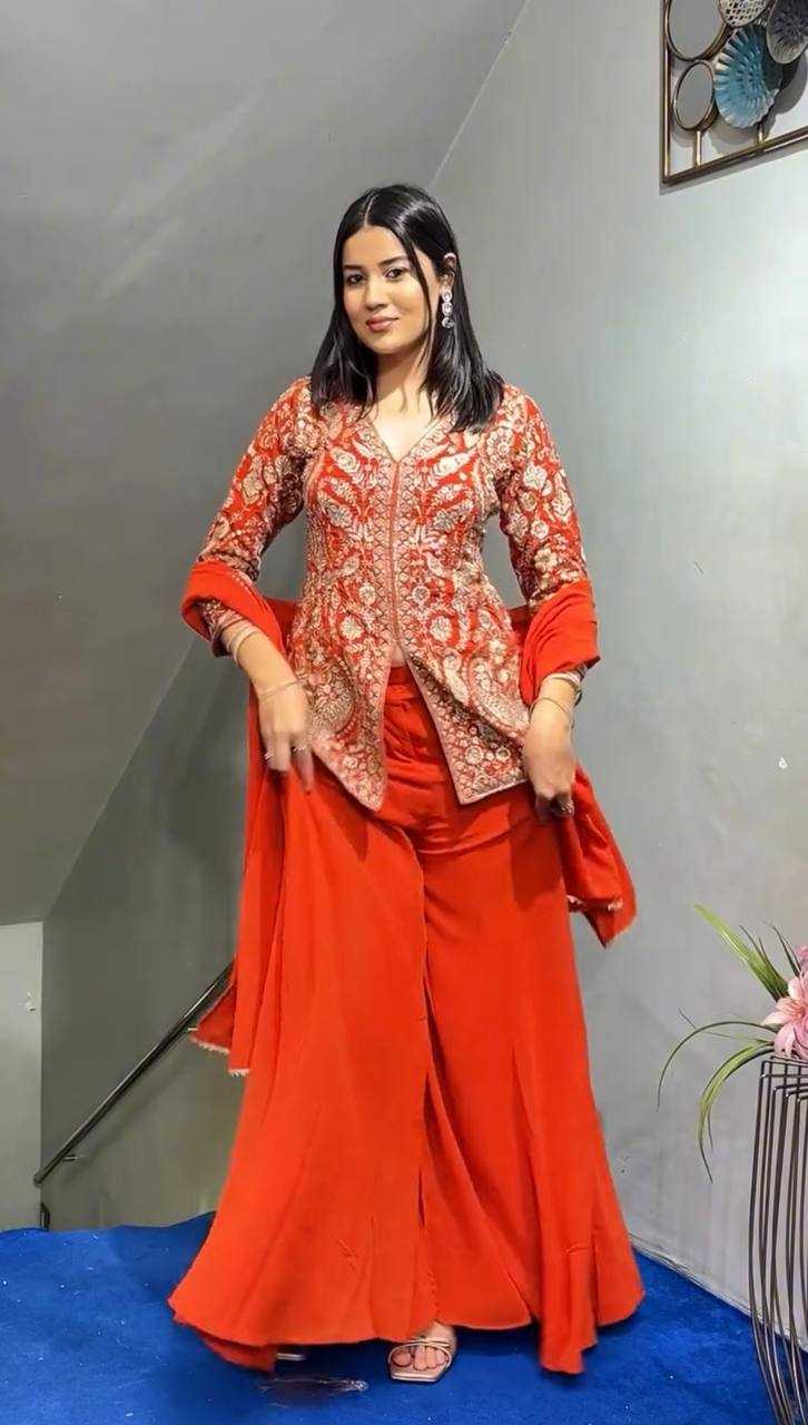 Ynf Faux Georgette KESH499 013 Suits & Dresses Western Wears Festive Collections Wholesale Embroidery Suits Palazzo Suit Georgette Suit Manufacturer