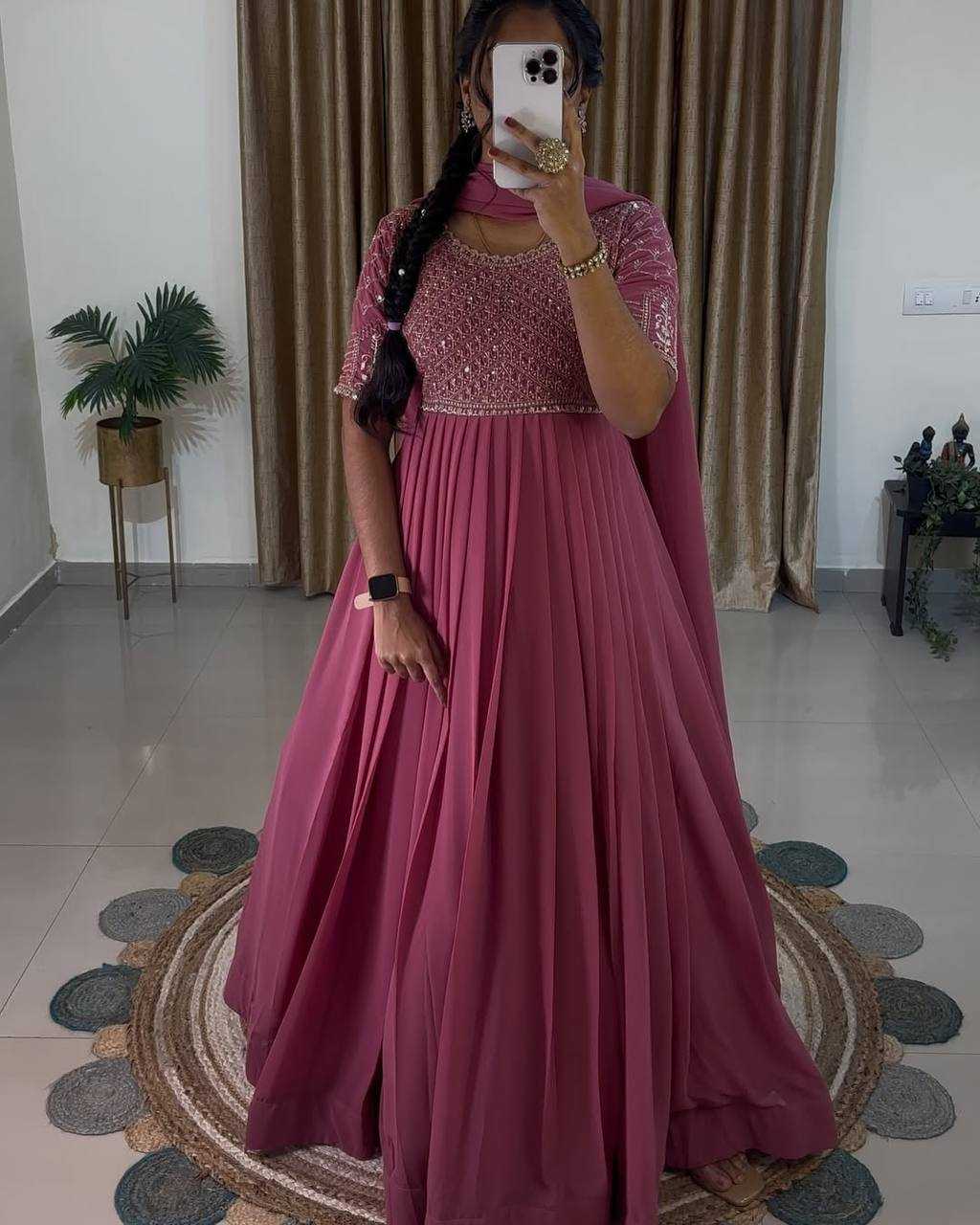 Ynf Faux Georgette KESH499 017 Gowns Wholesale Embroidery Gowns Party Wear Gowns Manufacturer