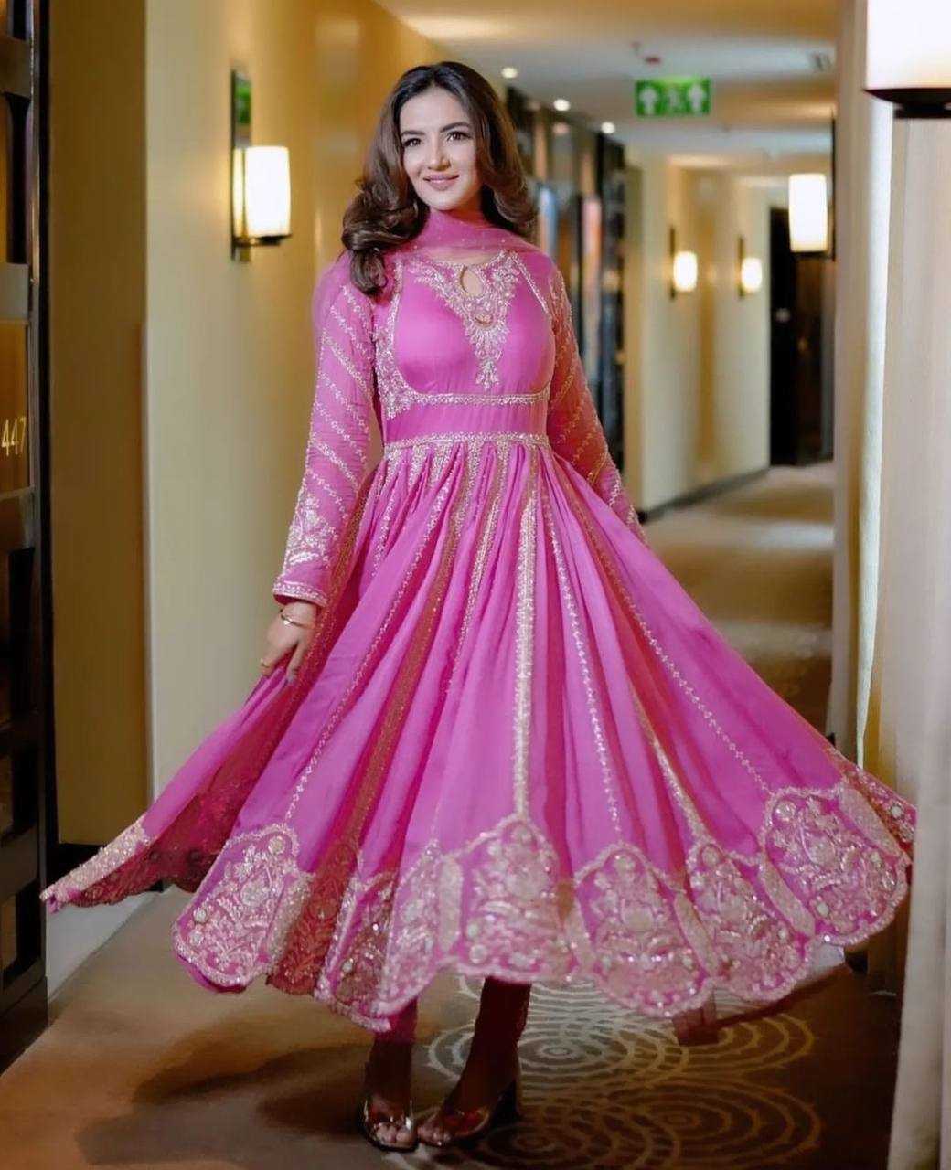 Ynf Faux Georgette KESH499 817 Gowns Wedding Collections Festive Collections Wholesale Embroidery Gowns Party Wear Gowns Designer Gowns Manufacturer