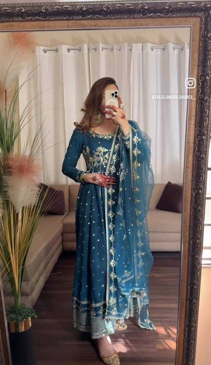 Ynf Faux Georgette KESH506 151 Gowns Wedding Collections Festive Collections Wholesale Embroidery Gowns Georgette Gown Full Sleeve Gowns Manufacturer