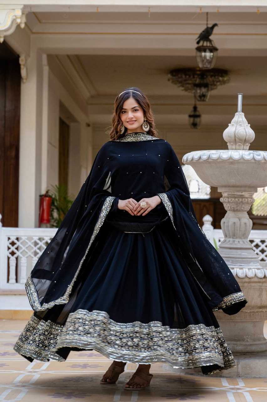 Ynf Faux Georgette KESH507 1024 Gowns Wedding Collections Festive Collections Wholesale Georgette Gown Embroidered Gown Full Sleeve Gowns Manufacturer