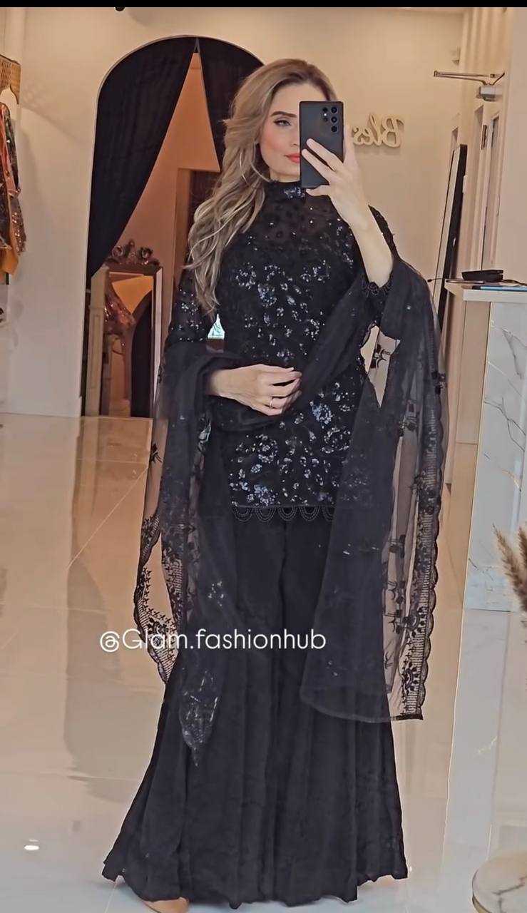 Ynf Faux Georgette KESH523 262 Suits & Dresses Wedding Collections Festive Collections Wholesale Palazzo Suit Georgette Suit Embroidered Suits Manufacturer