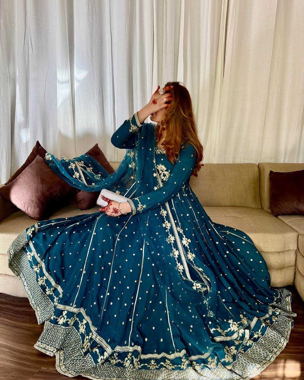 Ynf Faux Georgette KESH523 272 Gowns Wedding Collections Festive Collections Wholesale Embroidered Gown Party Wear Gowns Designer Gowns Manufacturer