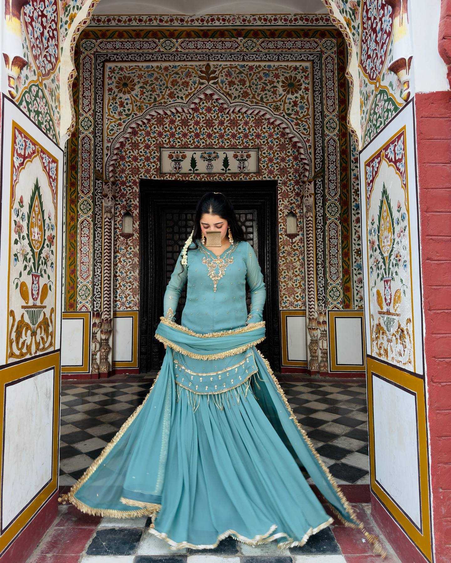 Ynf Faux Georgette KESH523 276 Suits & Dresses Wedding Collections Festive Collections Wholesale Embroidery Suits Palazzo Suit Georgette Suit Manufacturer