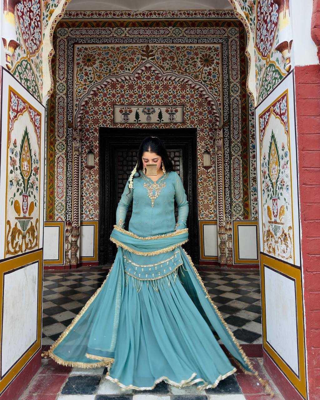 Ynf Faux Georgette KESH523 276 Suits & Dresses Wedding Collections Festive Collections Wholesale Sharara Salwar Suits Georgette Suit Embroidered Suits Manufacturer