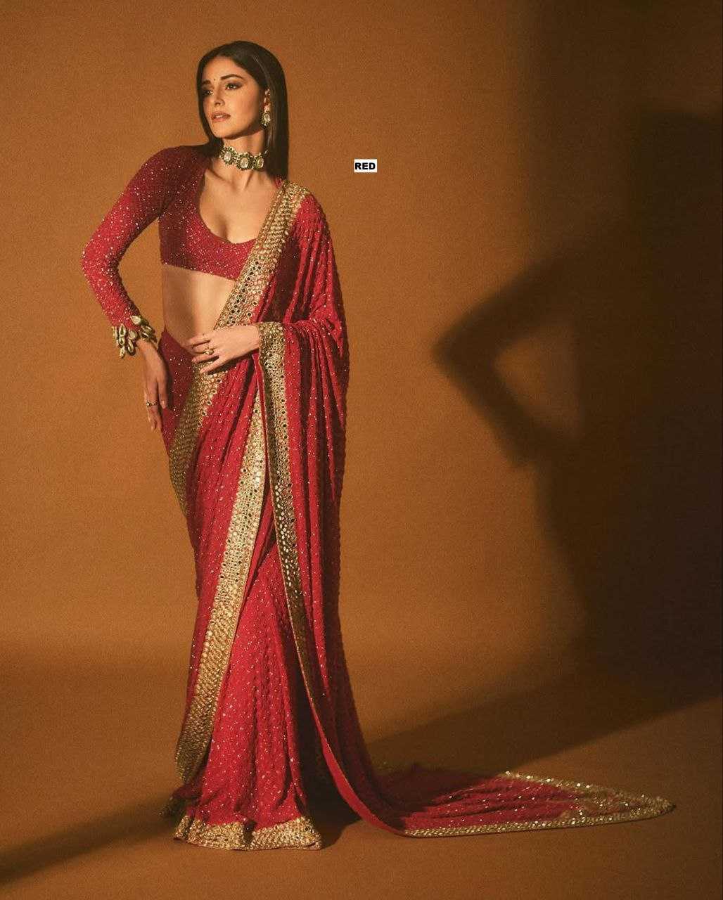 Ynf Faux Georgette KESH524 3465 Sarees Wholesale Embroidered Sarees Zari Border Sarees Manufacturer