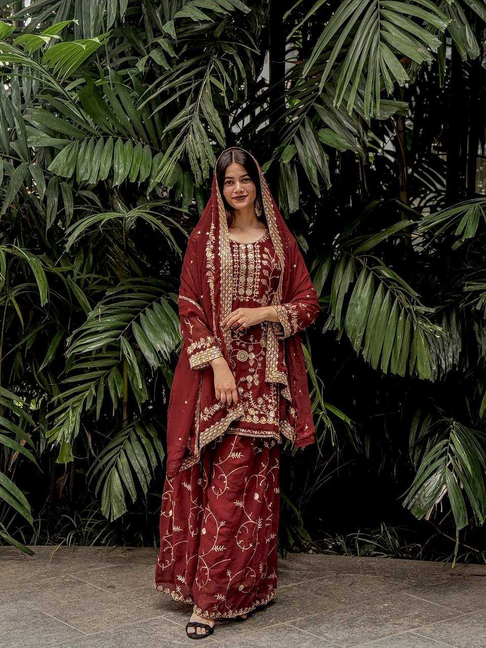 Ynf Faux Georgette KESH526 103 Suits & Dresses Wedding Collections Festive Collections Wholesale Palazzo Suit Georgette Suit Embroidered Suits Manufacturer