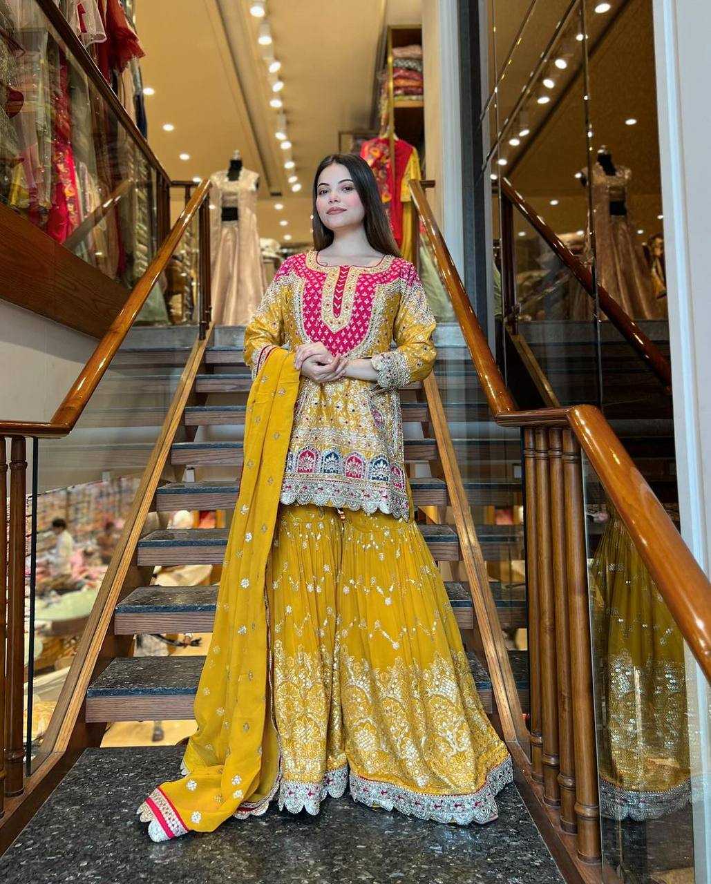Ynf Faux Georgette KESH528 403 Suits & Dresses Wedding Collections Festive Collections Wholesale Sharara Salwar Suits Embroidery Suits Haldi Outfits Manufacturer