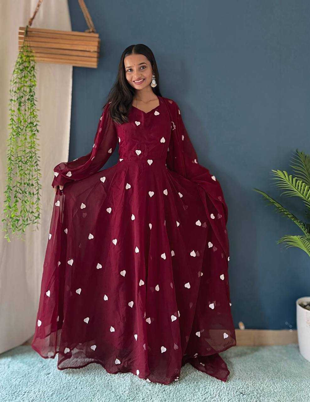 Ynf Faux Georgette KESH533 5041 Gowns Wholesale Printed Gowns Embroidery Gowns Anarkali Gown Full Sleeve Gowns Manufacturer