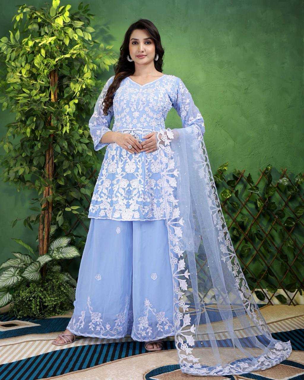 Ynf Faux Georgette KESH540 Sky Moti Kurti Wholesale Kurti With Palazzo Manufacturer