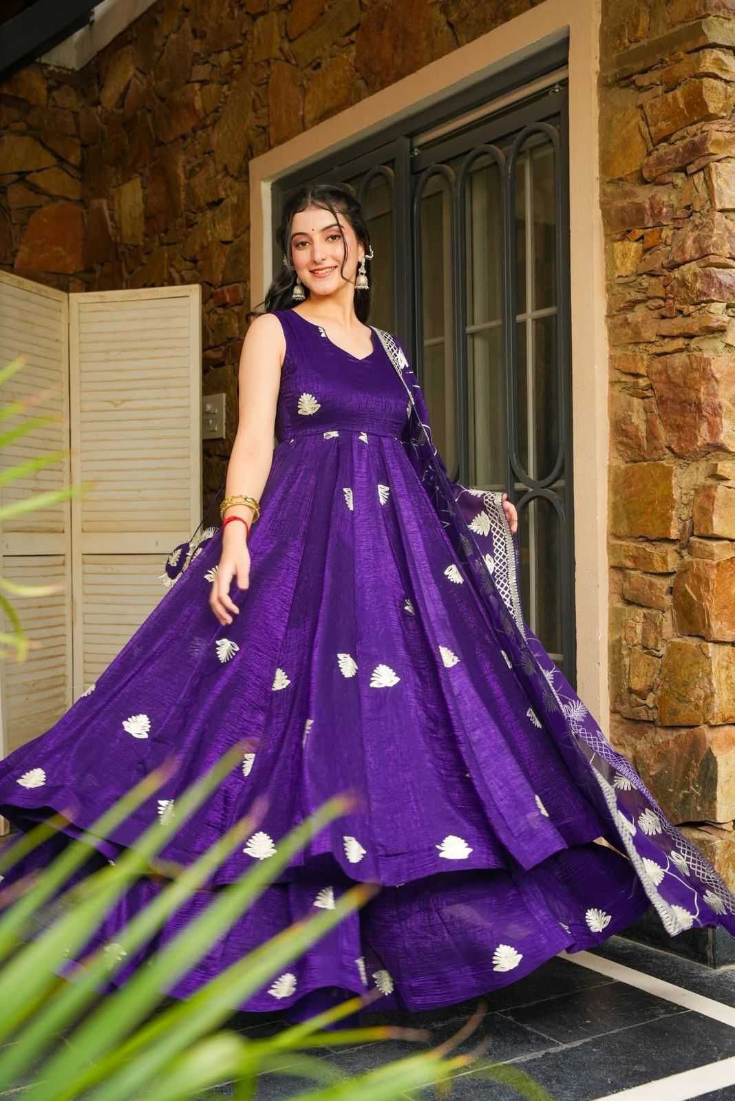 Ynf Faux Georgette RIN222 SAHI Gowns Wholesale Embroidery Gowns Georgette Gown Purple Gown Manufacturer