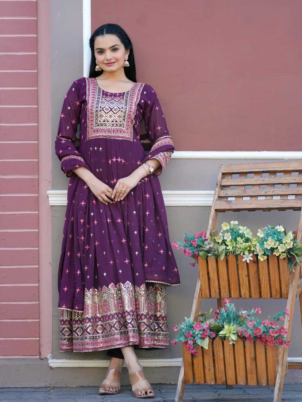 Ynf Faux Georgette RIN232 50 Gowns Wedding Collections Festive Collections Wholesale Georgette Gown Embroidered Gown Sequin Gowns Manufacturer