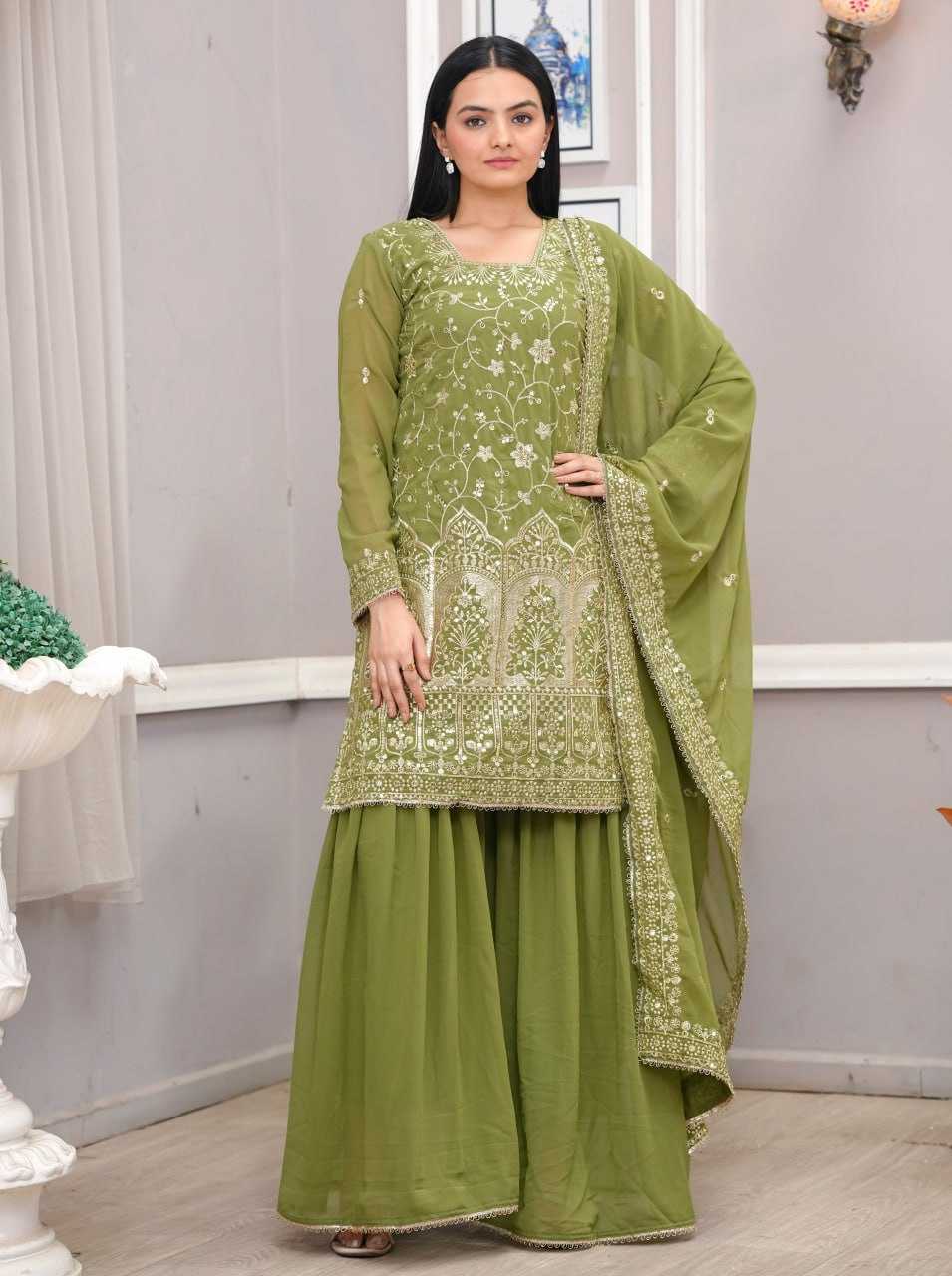 Ynf Faux Georgette RIN232 85 Suits & Dresses Wholesale Sharara Salwar Suits Embroidery Suits Manufacturer