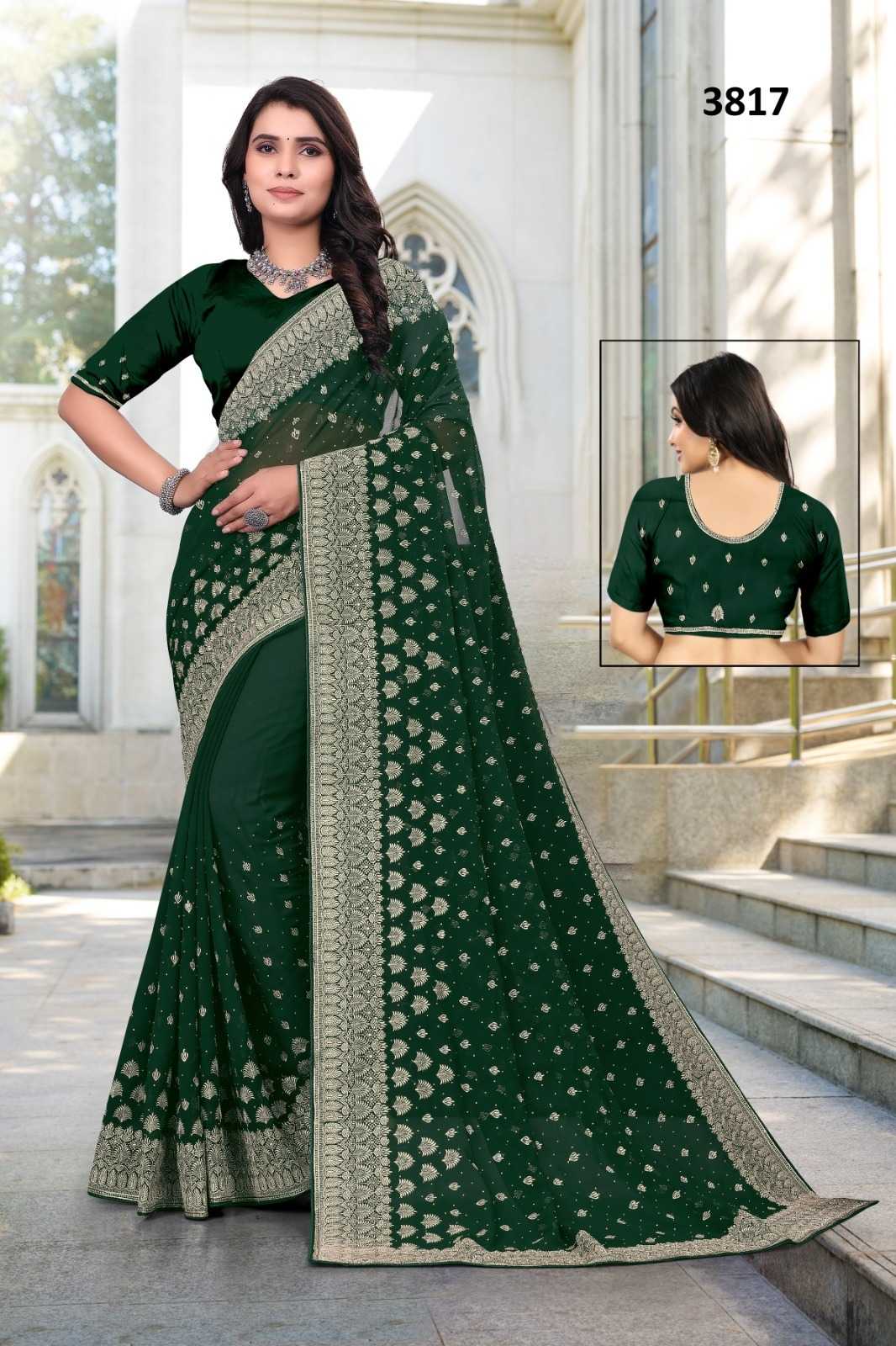Ynf Georgette KESH114 3817 Sarees Wholesale Georgette Sarees Embroidered Sarees Stone Work Saree Manufacturer