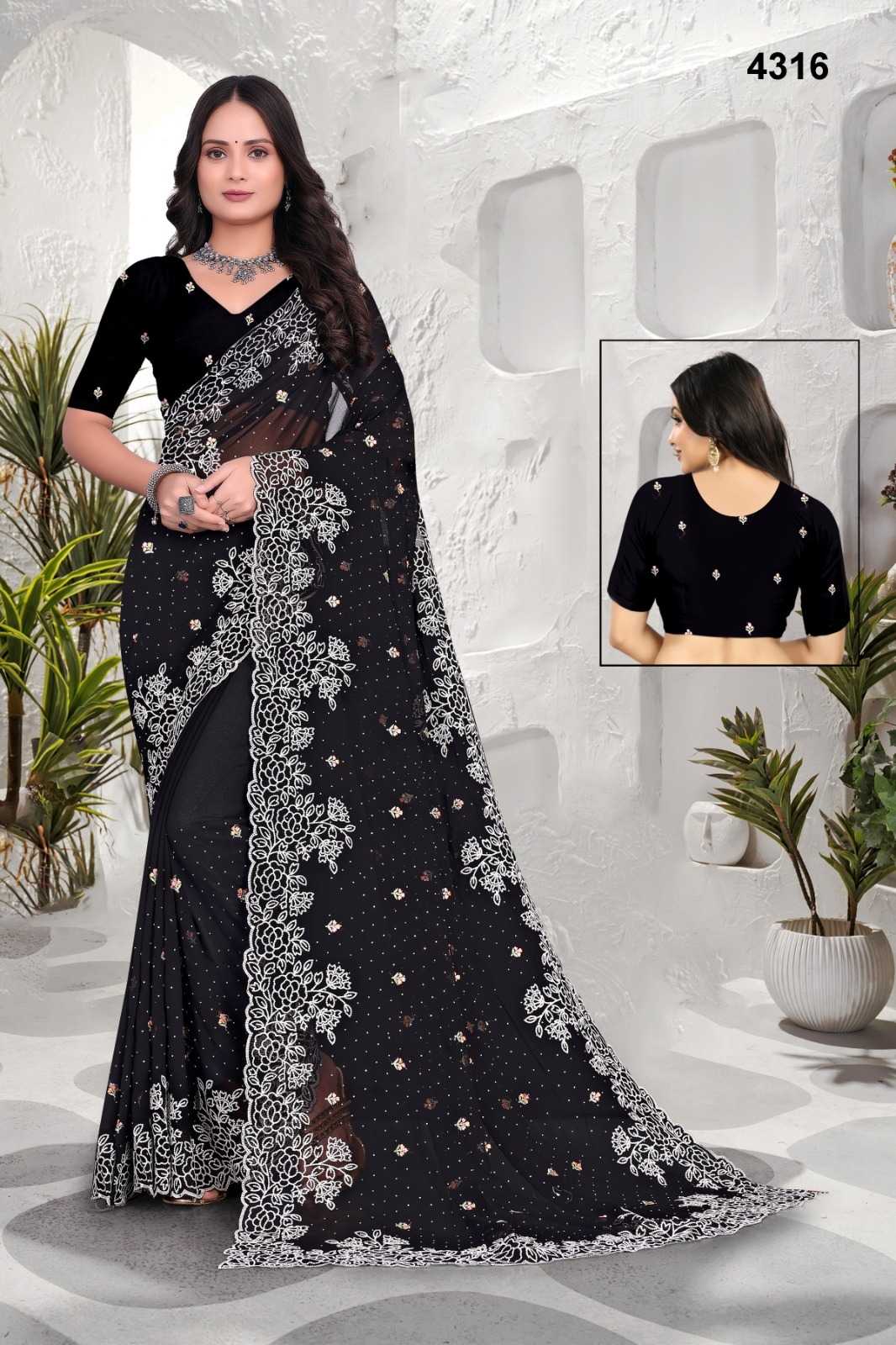 Ynf Georgette KESH114 3862 Sarees Wholesale Georgette Sarees Embroidered Sarees Stone Work Saree Manufacturer