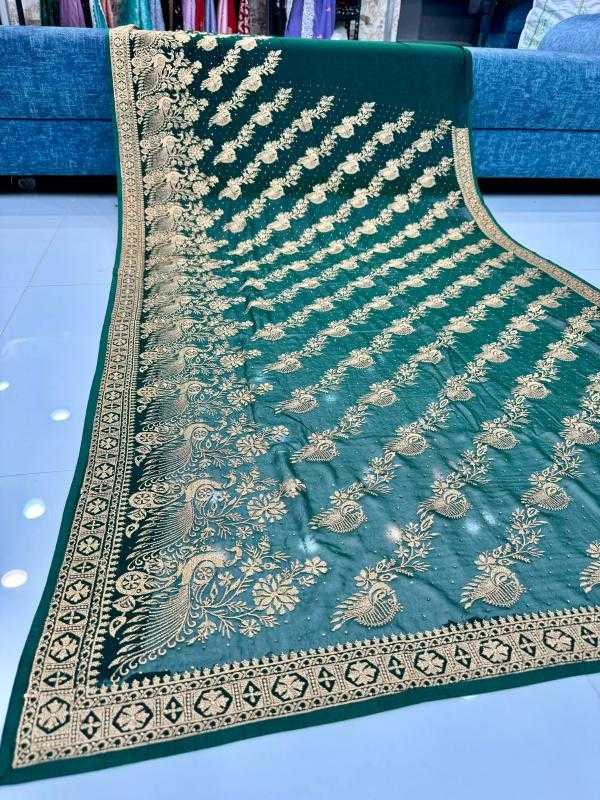 Ynf Georgette KESH114 5438 Sarees Wedding Collections Wholesale Georgette Sarees Stone Work Saree Zari Border Sarees Manufacturer