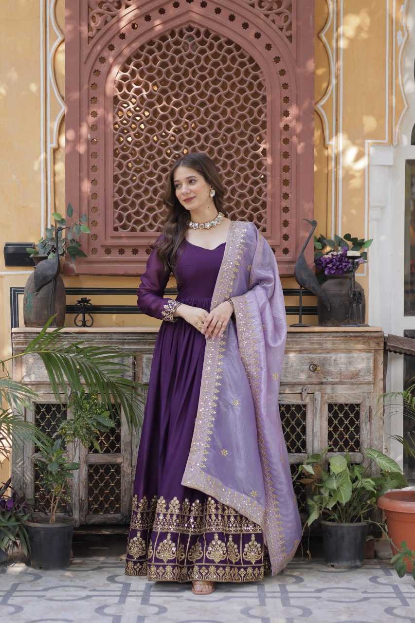 Ynf Georgette KESH489 1143 Gowns Wedding Collections Festive Collections Wholesale Embroidery Gowns Gown With Dupatta Full Sleeve Gowns Manufacturer